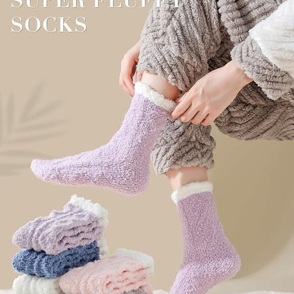 Fuzzy Socks Soft Cozy Fluffy Slipper Winter Warm Plush Socks Christmas 6 pairs - Picture 3 of 4